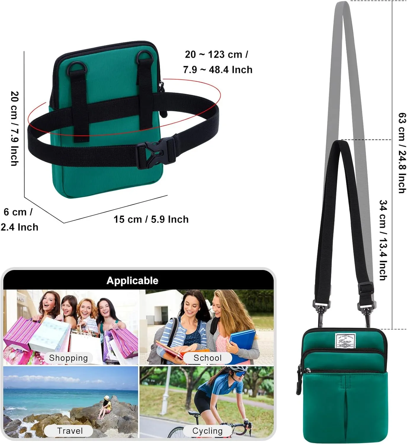 KAMO Multifunction Phone Waist Bag - Diagonal Cross Body Smart Phone Case Outdoor Bag with Triple Zip for Women & Men