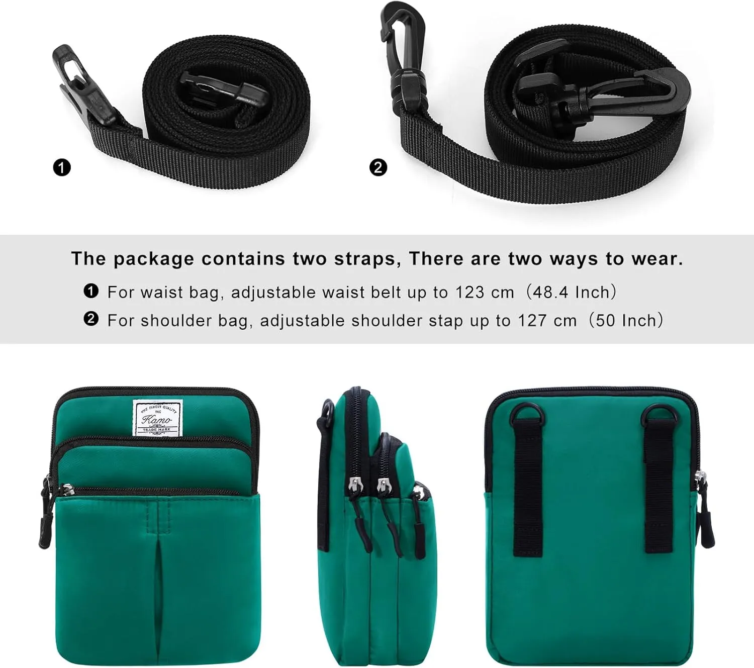 KAMO Multifunction Phone Waist Bag - Diagonal Cross Body Smart Phone Case Outdoor Bag with Triple Zip for Women & Men