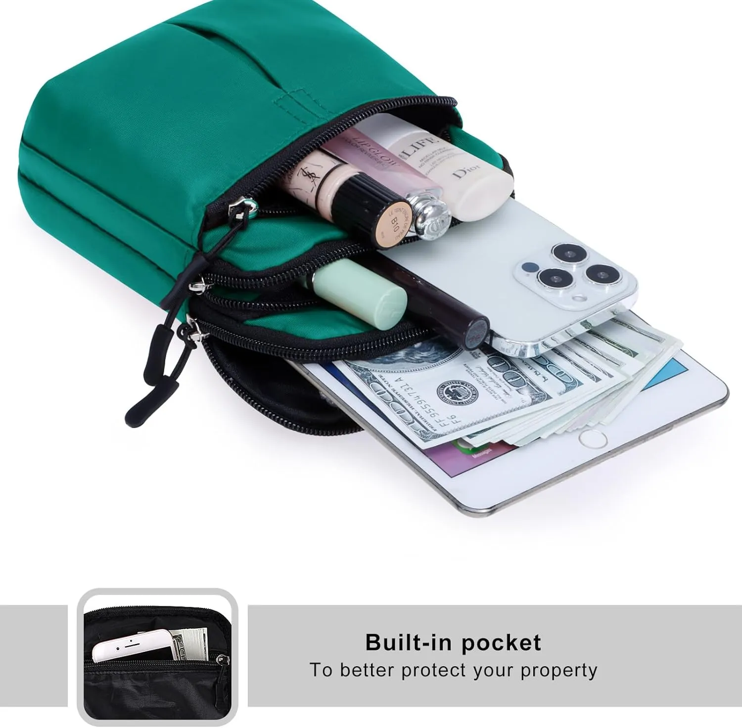 KAMO Multifunction Phone Waist Bag - Diagonal Cross Body Smart Phone Case Outdoor Bag with Triple Zip for Women & Men