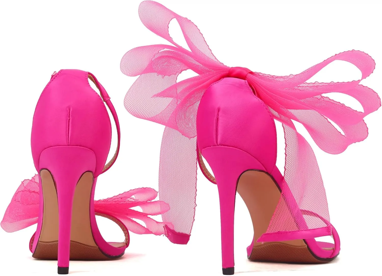 keleimusi Womens Wedding Sandals with Asymmetric Mesh Bows Dress Ankle Strap Stiletto Heels