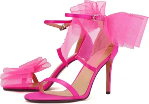 keleimusi Womens Wedding Sandals with Asymmetric Mesh Bows Dress Ankle Strap Stiletto Heels
