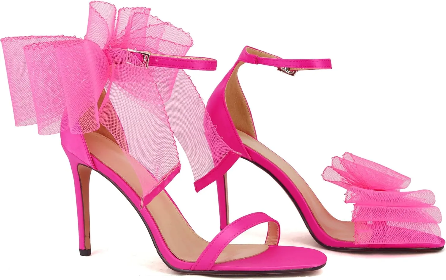 keleimusi Womens Wedding Sandals with Asymmetric Mesh Bows Dress Ankle Strap Stiletto Heels