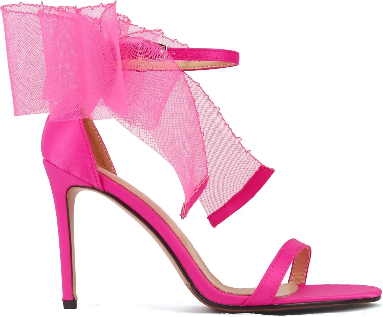keleimusi Womens Wedding Sandals with Asymmetric Mesh Bows Dress Ankle Strap Stiletto Heels