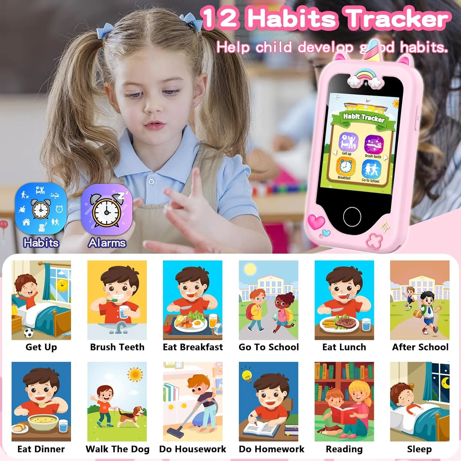 Kids Smart Phone for Girls Toys, Gifts for 3-10 Year Old Girl Boy Christmas Birthday Kids Toys, 2.8" Touchscreen Toddler Learning Cell Toy Phone with Dual Camera, Game, Music Player, 8GB Card Pink