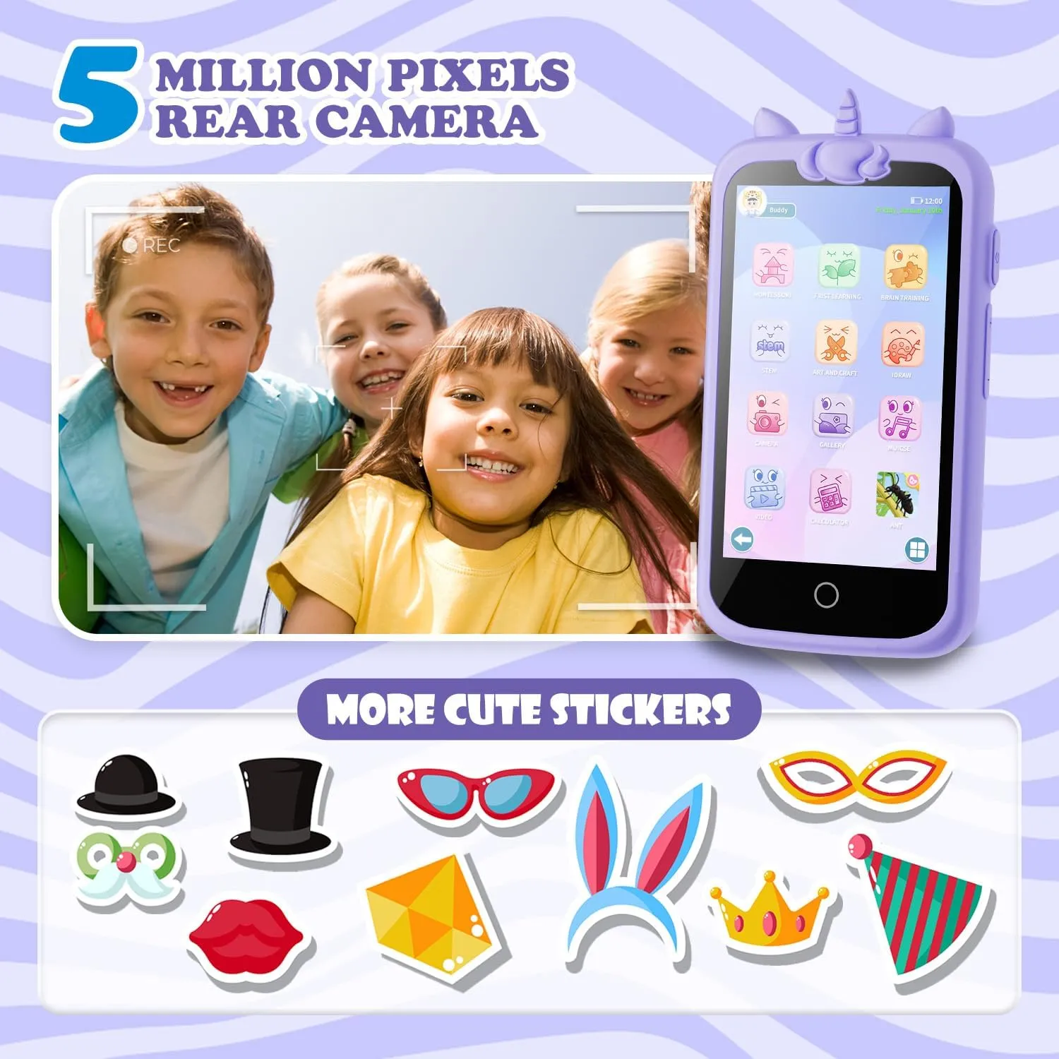 Kids Toys Phone, 3.97" Touchscreen Mini Phones for Kids, Learning Phone Puzzle Games, 1500mA Toys Cell Phone, 8GB Card Purple