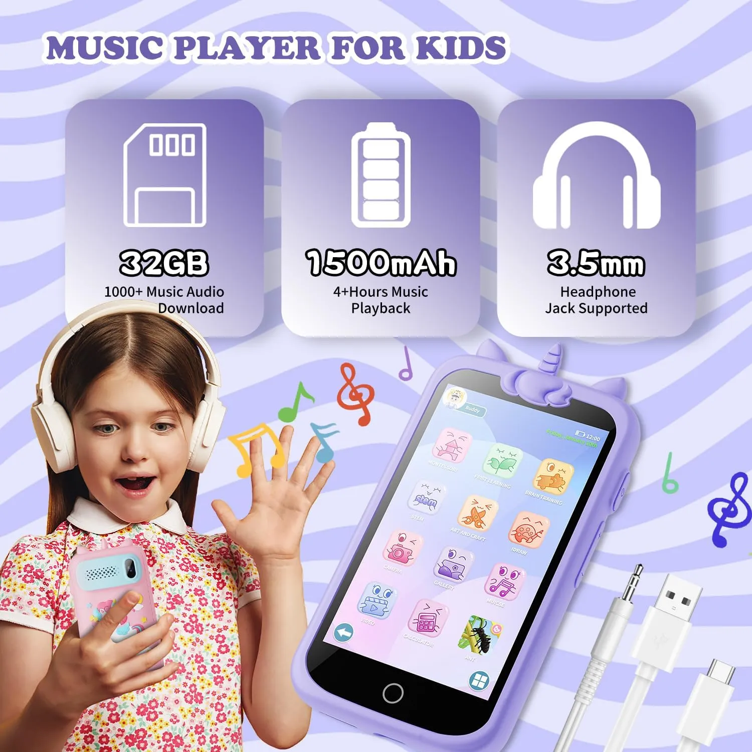 Kids Toys Phone, 3.97" Touchscreen Mini Phones for Kids, Learning Phone Puzzle Games, 1500mA Toys Cell Phone, 8GB Card Purple