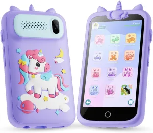 Kids Toys Phone, 3.97" Touchscreen Mini Phones for Kids, Learning Phone Puzzle Games, 1500mA Toys Cell Phone, 8GB Card Purple