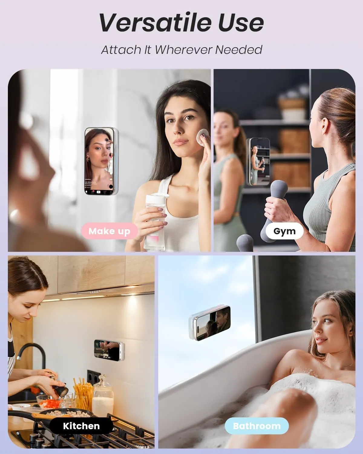 Klearlook 2Pack Magnetic Suction Phone Mount for MagSafe Case, Sticky Phone Grip Holder for iPhone, Removable Hands-Free Selfie/Video for TikTok Influencers, Women Girl Teen Gift, Transparent & Black