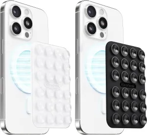 Klearlook 2Pack Magnetic Suction Phone Mount for MagSafe Case, Sticky Phone Grip Holder for iPhone, Removable Hands-Free Selfie/Video for TikTok Influencers, Women Girl Teen Gift, Transparent & Black