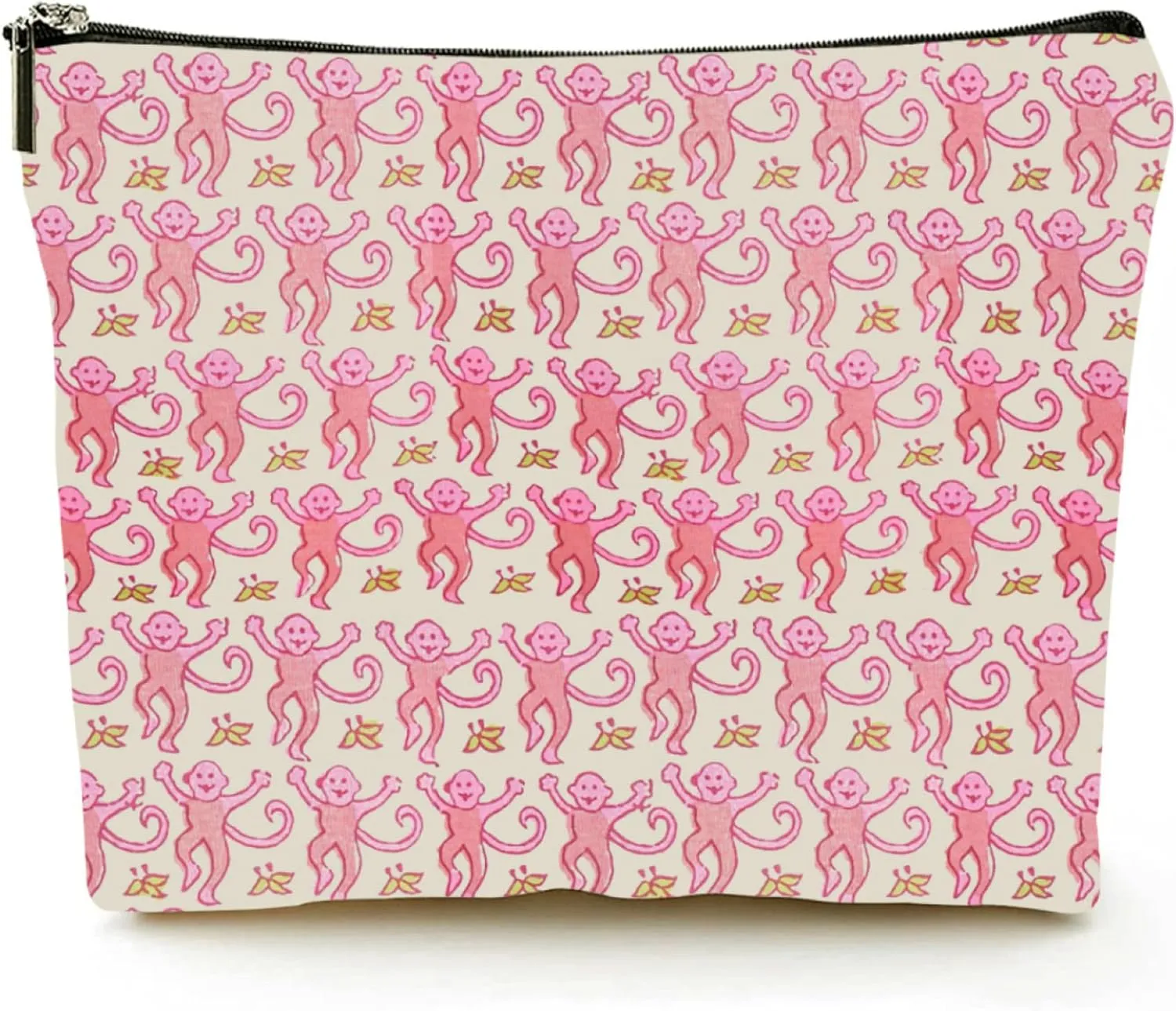 KNoRRS Chic Pink Preppy Makeup Bag - Elegant Zipper Pouch for Travel & Toiletries, Ideal Gift for Teen Girls & Roller Monkey Rabbit Lovers