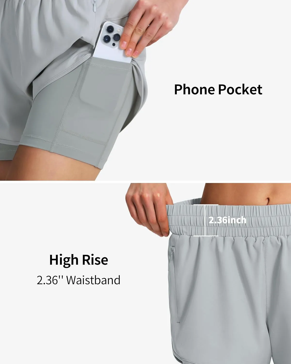 Ksmien Women's 2 in 1 Running Shorts Quick Dry Athletic Gym Workout Shorts with Liner Phone Pockets