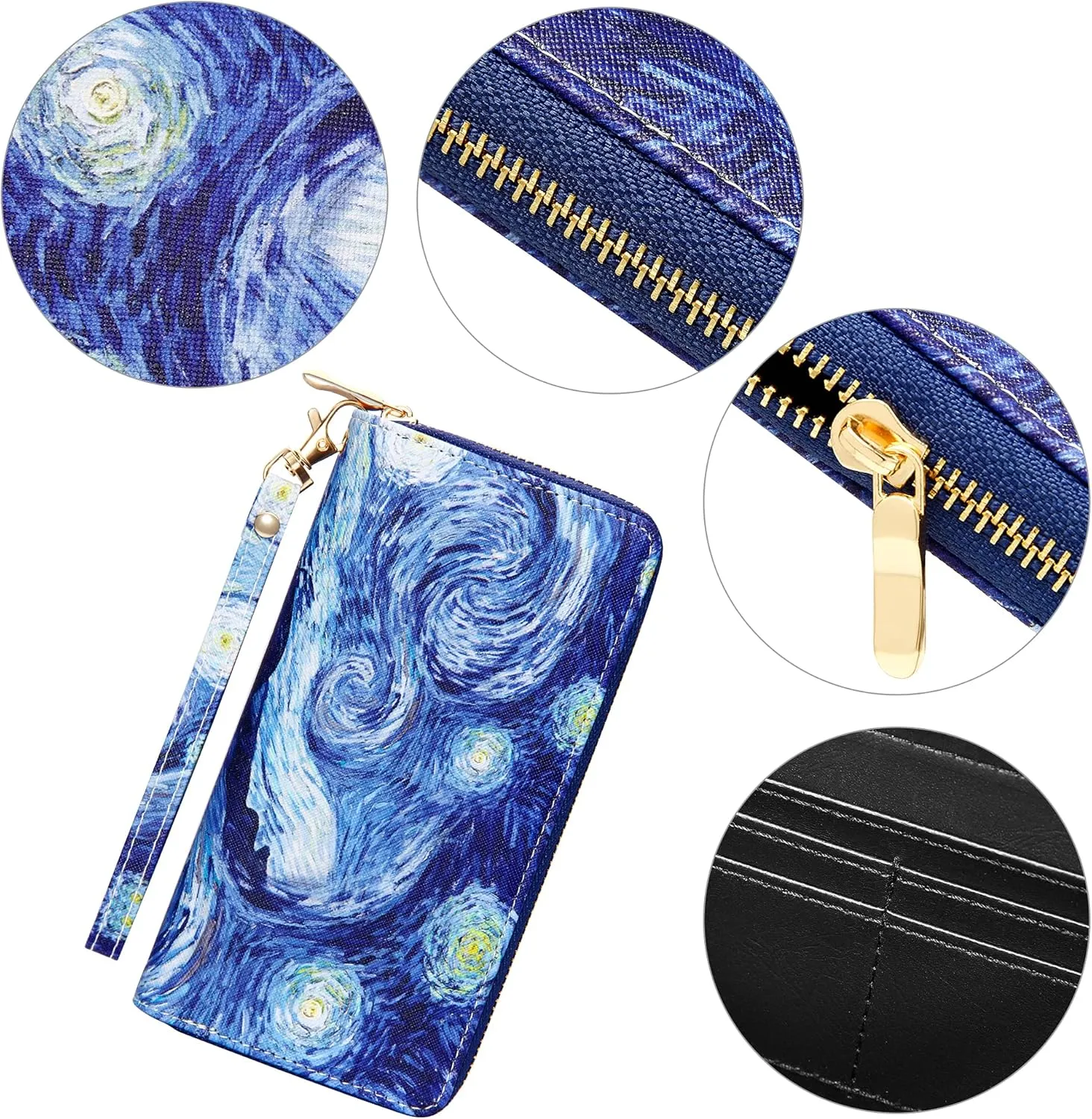 KUKOO Women’s Printed Zip Around Wallet Phone Clutch Purse Card Holder Organizer