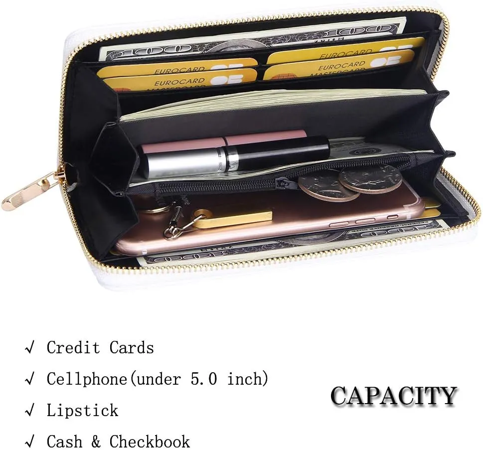 KUKOO Women’s Printed Zip Around Wallet Phone Clutch Purse Card Holder Organizer
