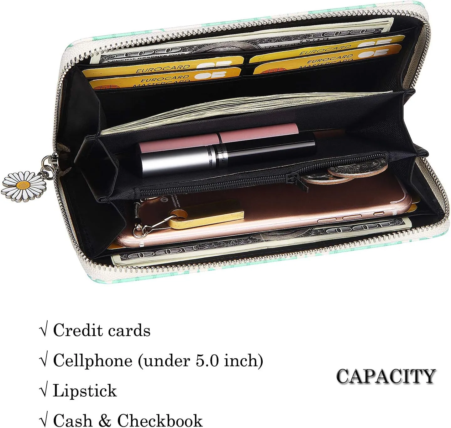 KUKOO Women’s Printed Zip Around Wallet Phone Clutch Purse Card Holder Organizer