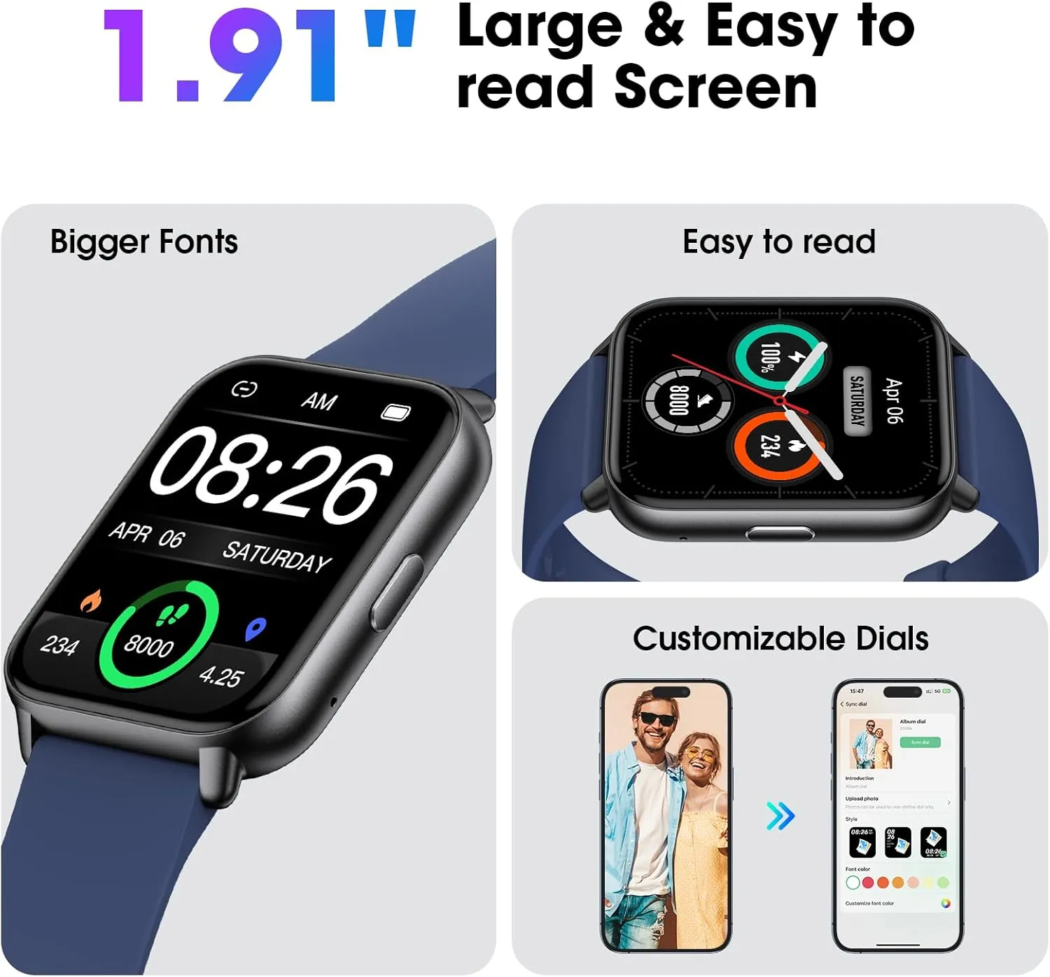 Kummel Smart Watch for Men Women, No App/Phone Required, Fitness Tracker with Pedometer, Bluetooth Call (Answer/Make Call), Heart Rate Blood Oxygen Monitor Step Counter, 100  Sports Modes