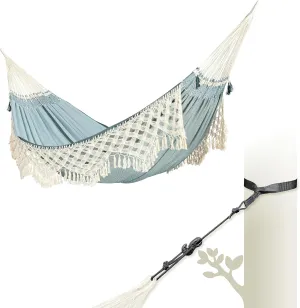 LA SIESTA® Bossanova Organic Cotton Hammock & Tree Mount Kit - Boho Hammock with Straps for Trees Beams Posts - Handmade in Brazil - Indoor Outdoor Hammock Bed, 2 Person Hammock - XL King, Fjord