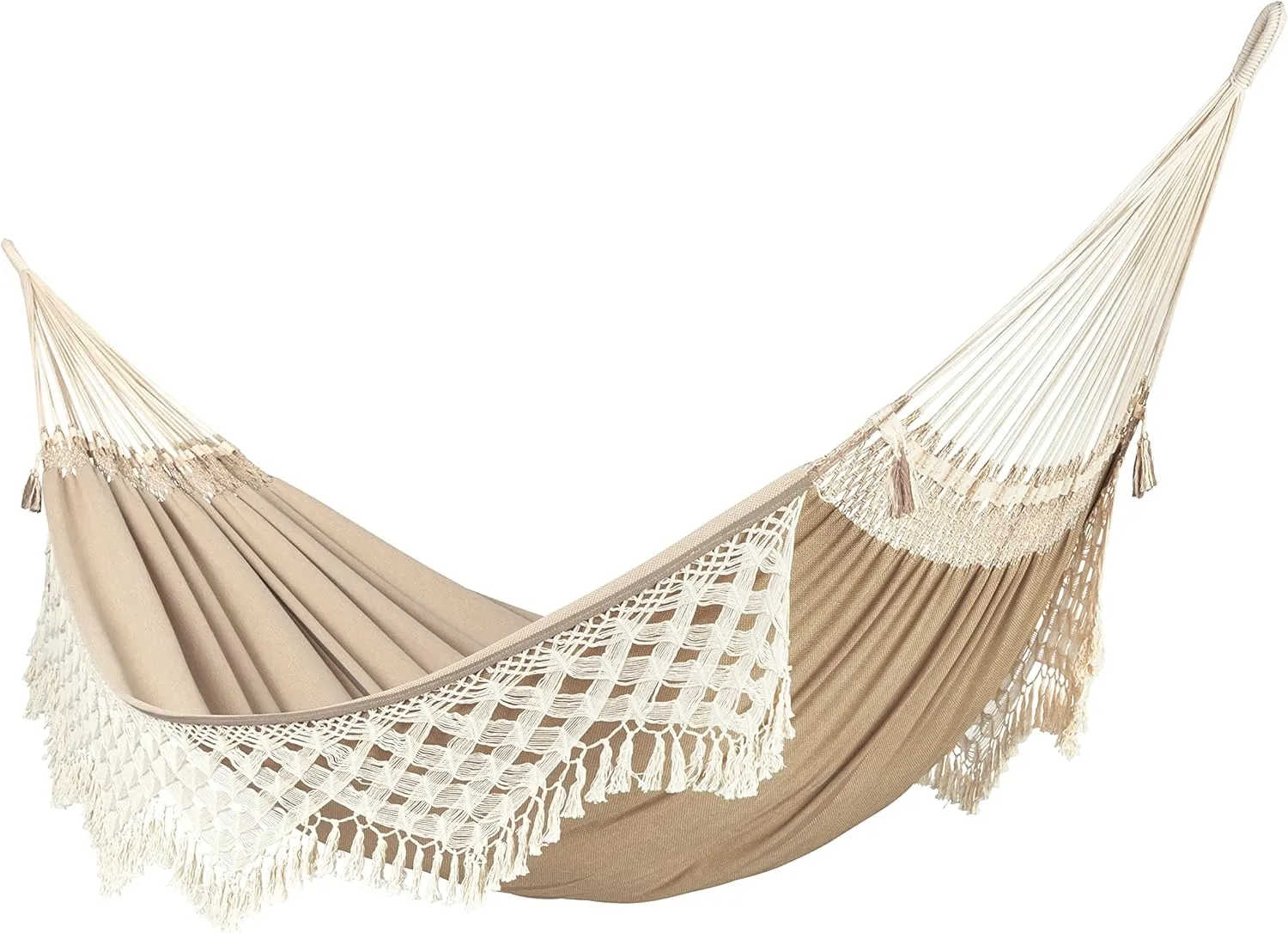 LA SIESTA® Bossanova Organic Cotton Hammock & Wall Mount Kit for Walls Ceilings & Square Beams - Boho Hammock, Handmade in Brazil - Indoor Outdoor Hammock Bed, 2 Person Hammock - XL King, Muscade