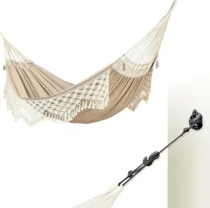 LA SIESTA® Bossanova Organic Cotton Hammock & Wall Mount Kit for Walls Ceilings & Square Beams - Boho Hammock, Handmade in Brazil - Indoor Outdoor Hammock Bed, 2 Person Hammock - XL King, Muscade