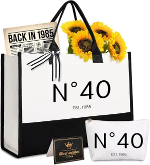 Lamyba 40th Birthday Gifts Women, 40s Birthday Decorations for Her/Wife/Mom/Friends/Sister, no 40 Tote Bag & Cosmetic Bag & Back in 1985 Poster
