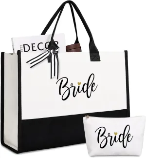 Lamyba Bride To Be Gifts for Wedding, Bridal Shower Gifts, Bachelorette Party, Engagement,Honeymoon, Bride Bag Tote with Makeup Bag