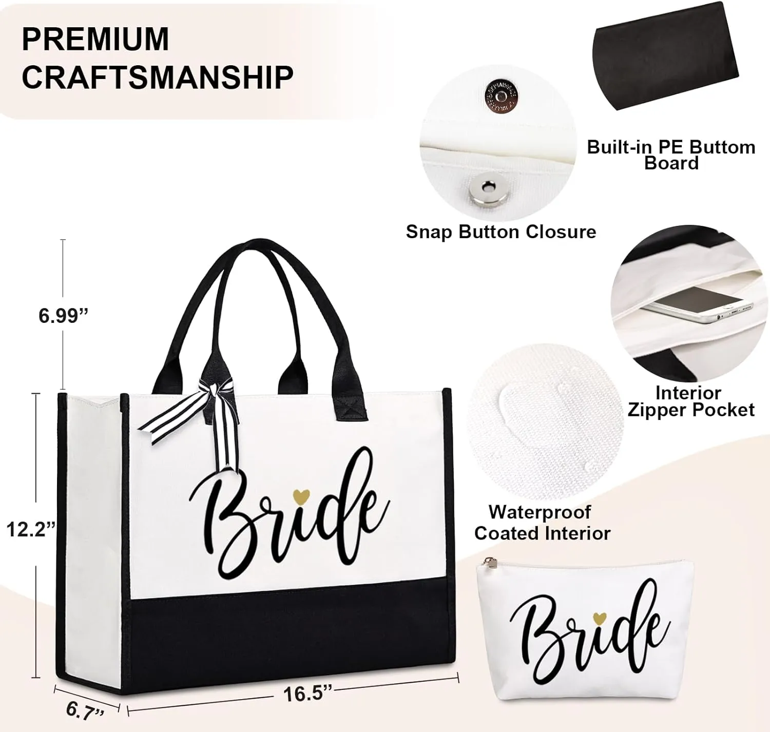Lamyba Bride To Be Gifts for Wedding, Bridal Shower Gifts, Bachelorette Party, Engagement,Honeymoon, Bride Bag Tote with Makeup Bag