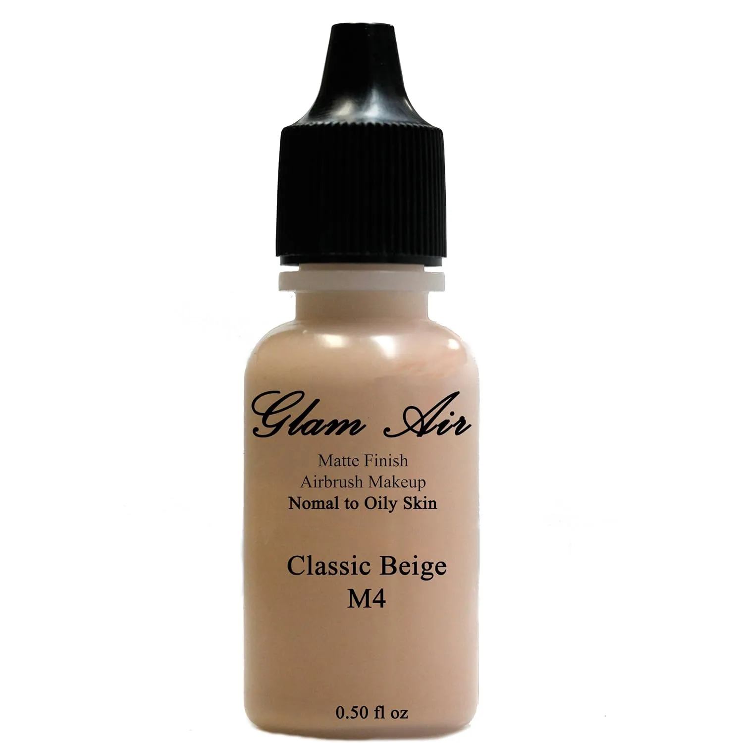 Large Bottle Airbrush Makeup Foundation Matte Finish M4 Classic Beige Water-based Makeup Long Lasting All Day Without Smearing Running, Fading or Caking 0.50 Oz Bottle By Glam Air