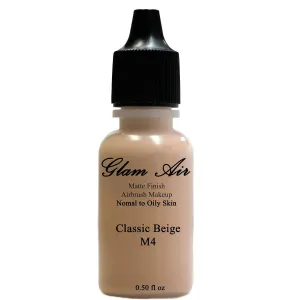 Large Bottle Airbrush Makeup Foundation Matte Finish M4 Classic Beige Water-based Makeup Long Lasting All Day Without Smearing Running, Fading or Caking 0.50 Oz Bottle By Glam Air