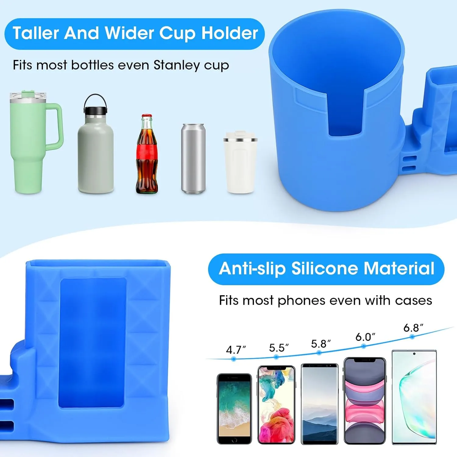 Large Non-Tipping Paddle Board Cup Holder with Phone Holder Kayak Accessories,2 in 1 Stand Up Paddleboard Drink Holder Multi-Functional Anti Spill,Silicone Sup Drink Holder Grip Boarding(Blue)