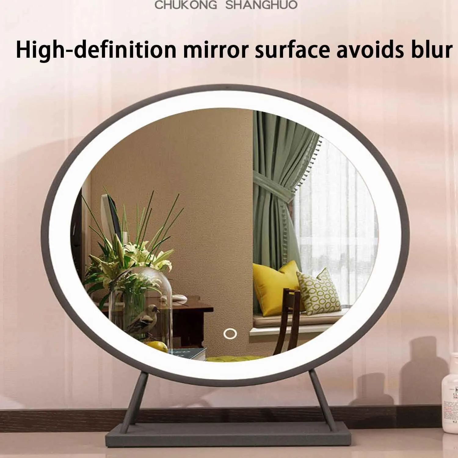 Large Round Mirror Lighted Makeup Mirror, LED Makeup Mirror ，Round Tabletop Desktop Smart Touch Control Lighted Up Mirror for GirlBlack,30cm