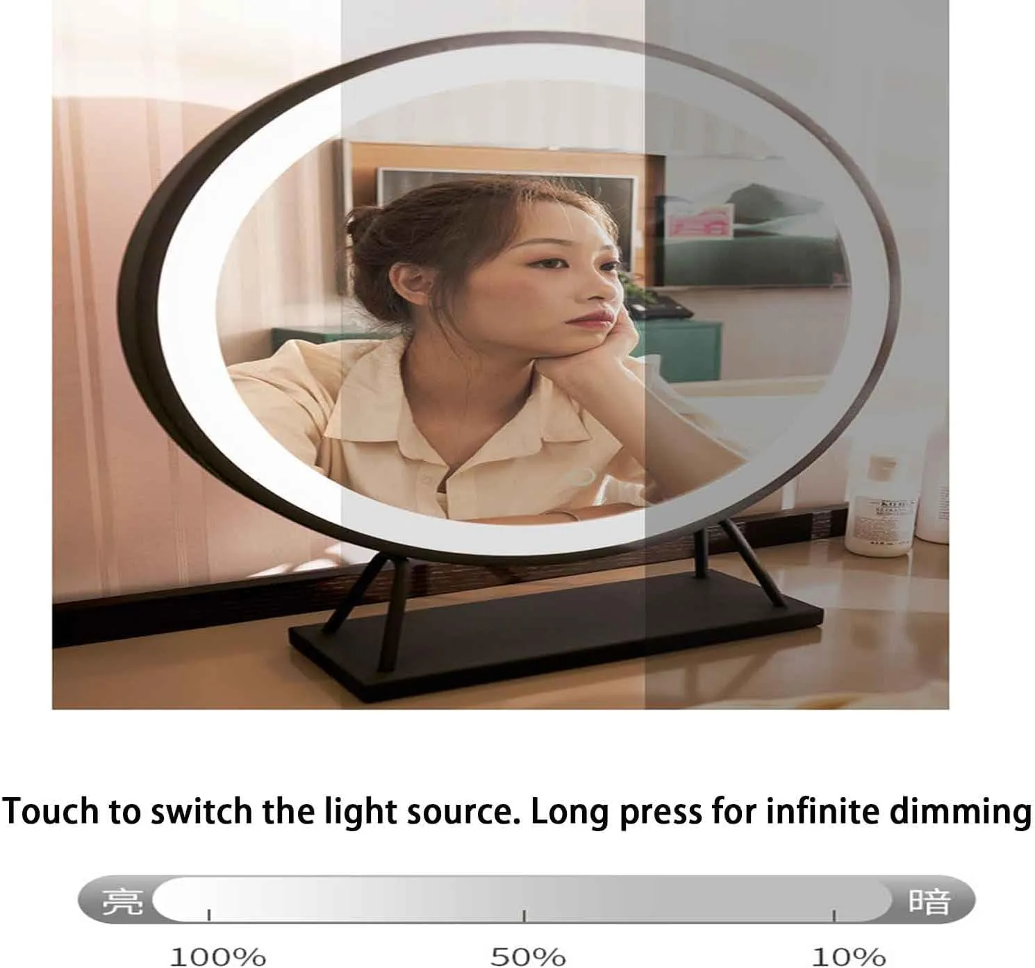 Large Round Mirror Lighted Makeup Mirror, LED Makeup Mirror ，Round Tabletop Desktop Smart Touch Control Lighted Up Mirror for GirlBlack,30cm