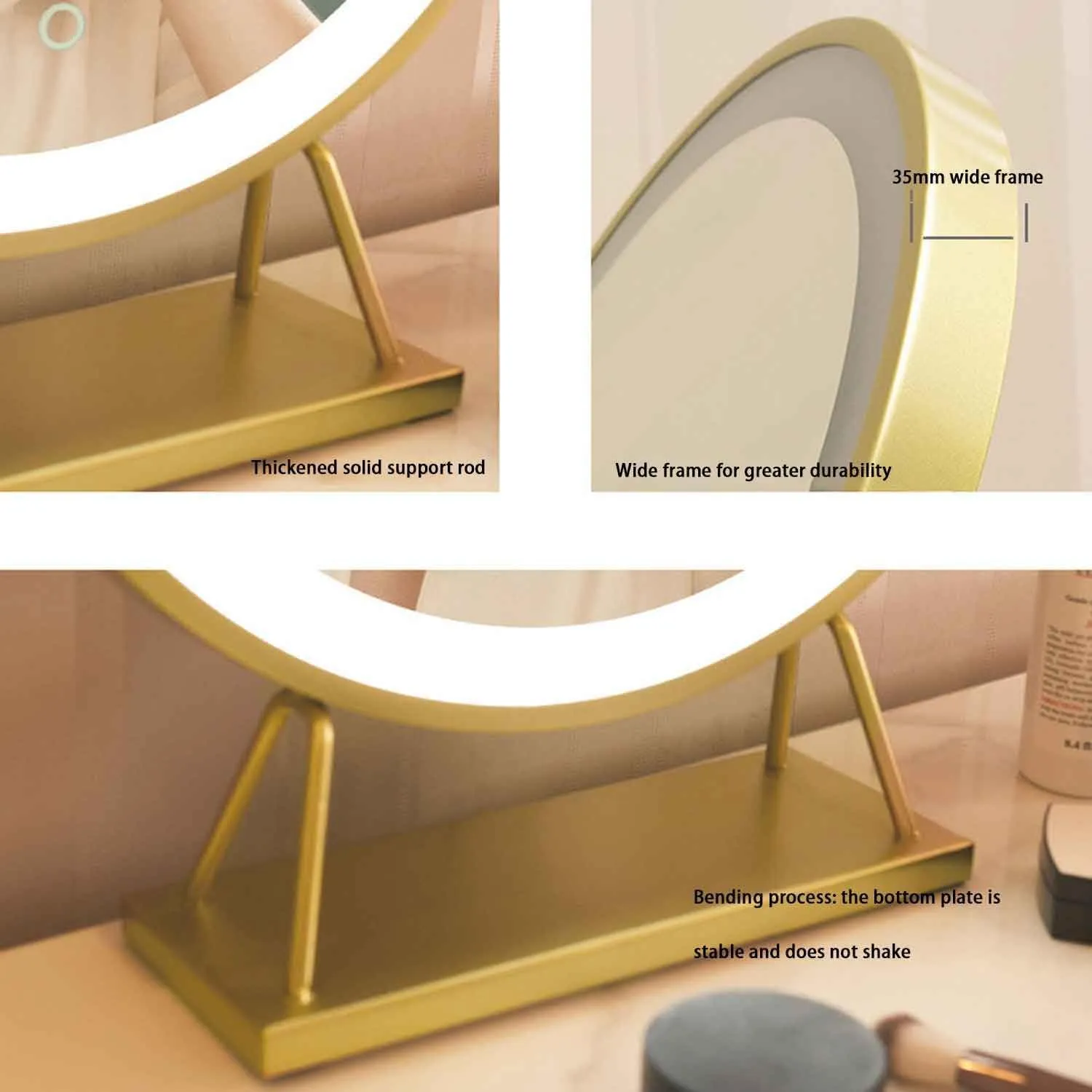 Large Round Mirror Lighted Makeup Mirror, LED Makeup Mirror ，Round Tabletop Desktop Smart Touch Control Lighted Up Mirror for GirlBlack,30cm