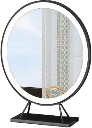 Large Round Mirror Lighted Makeup Mirror, LED Makeup Mirror ，Round Tabletop Desktop Smart Touch Control Lighted Up Mirror for GirlBlack,30cm