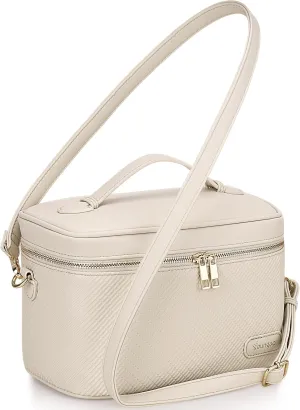 Large Stylish Makeup Bag Cosmetic Make Up Travel Bag for Women, Delicate Model (Beige)