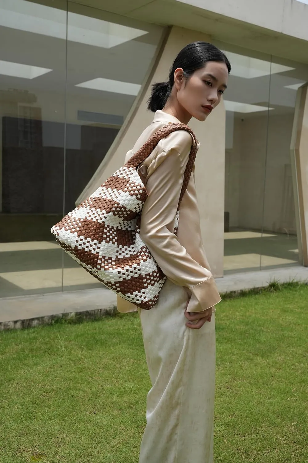 Large Woven Tote Bag for Women Weave Purse Woven Leather Handbag