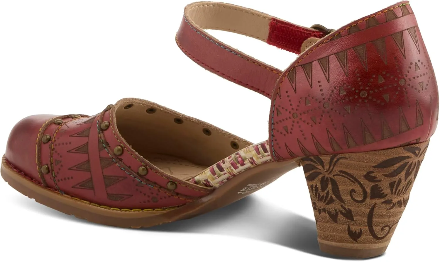 L'Artiste Women's NIOBELLA Hand-Painted Hook-and-Loop Mary Jane – Geometric Design, Decorative Buckle, Faux Stacked Heel