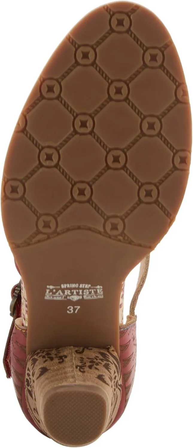 L'Artiste Women's NIOBELLA Hand-Painted Hook-and-Loop Mary Jane – Geometric Design, Decorative Buckle, Faux Stacked Heel