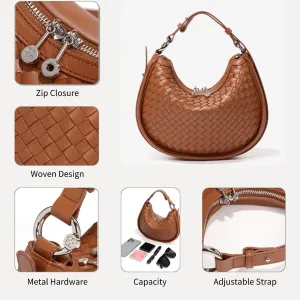 Leather Crescent Bag - Woven Tote & Hobo Handbags - Satchel Bag