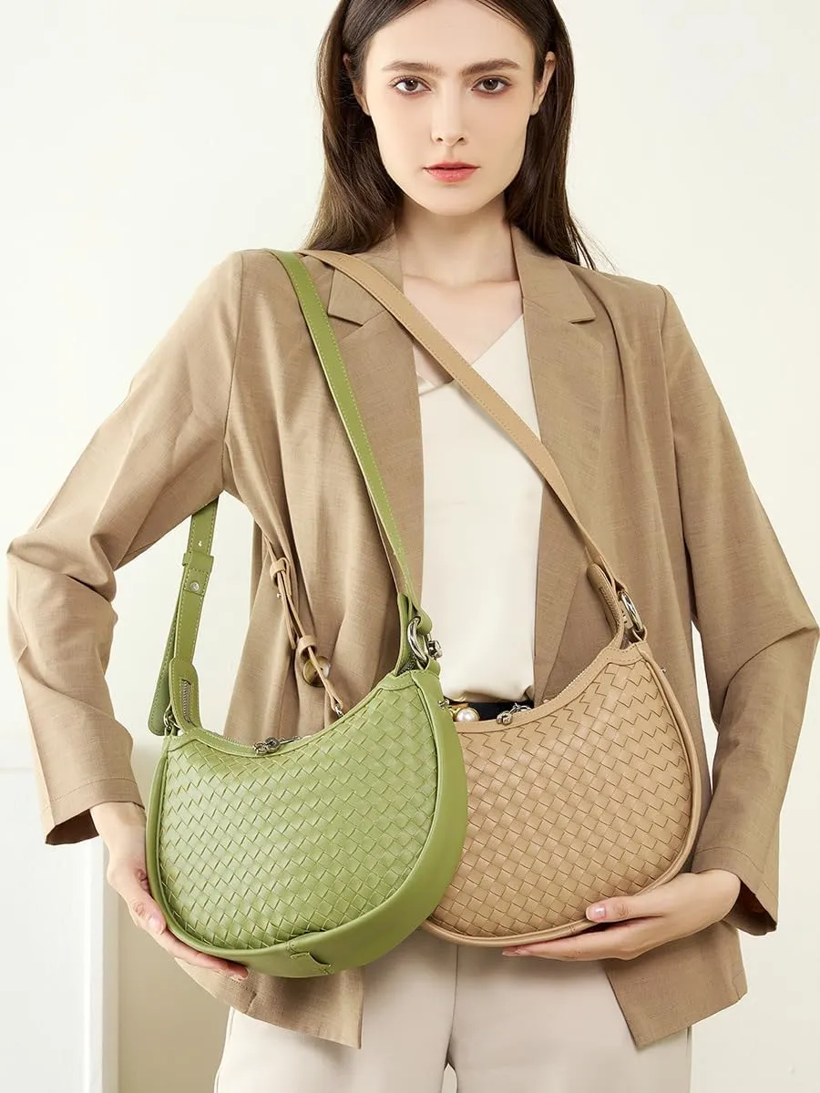 Leather Crescent Bag - Woven Tote & Hobo Handbags - Satchel Bag