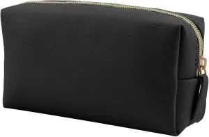 Leather Makeup Bag for Purse Travel, Portable Small Cosmetic Organizer for Women and Girls, Make up Bag with Zipper (Black)