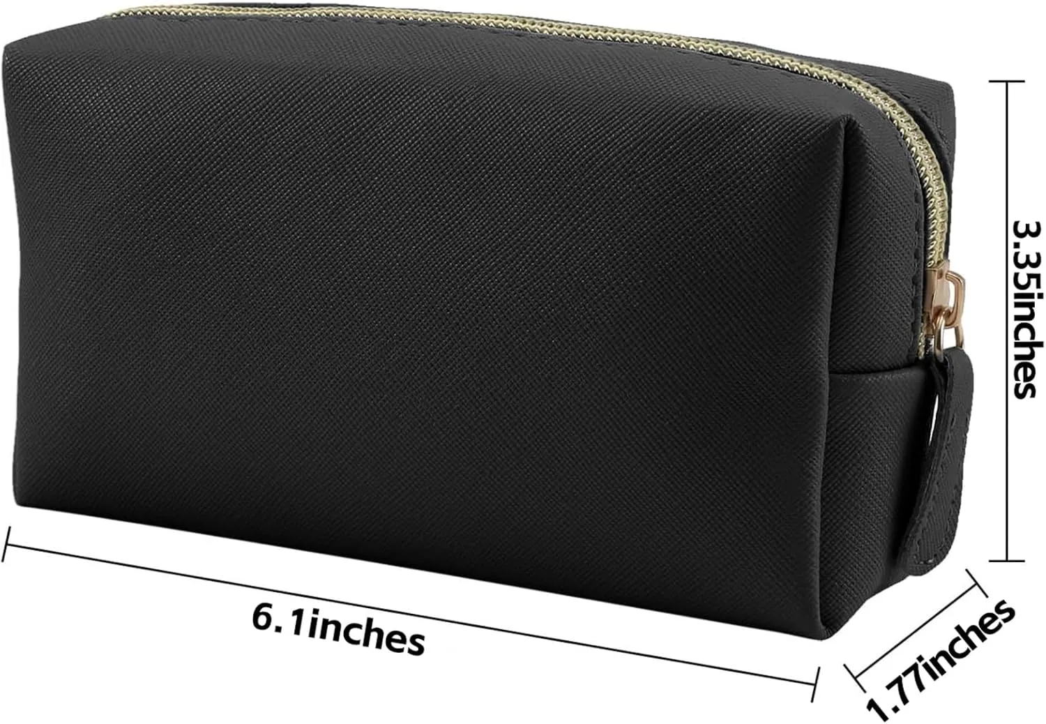 Leather Makeup Bag for Purse Travel, Portable Small Cosmetic Organizer for Women and Girls, Make up Bag with Zipper (Black)