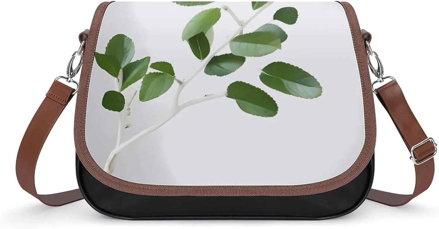 Leather Shoulder Bag for Women White Natural Greenery Twig Crossbody Bags Small Shoulder Handbags Weekender Bag Shopper Handbag Travel Purse