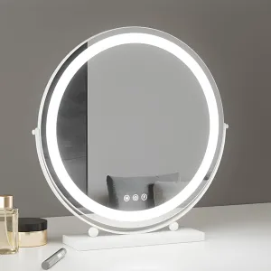 LED Makeup Mirrors With Lights & Magnification Tabletop Vanity Mirror, 3 Colors Dimmable Round Led Lighted Makeup Mirror For Dressing Room, 360 Degree Rotation With Smart Touch Control(White,30x33cm)