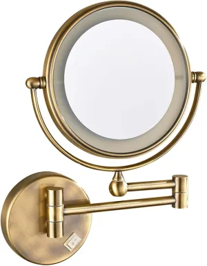 LED Wall Mounted 1X＆3X/5X/7X/10X Magnifying Makeup Mirror, 8 Inch Double Sided Brass Rotatable Extendable Vanity Mirrors for Bathroom,Brass,7X (Color : Brass, Size : 3X)