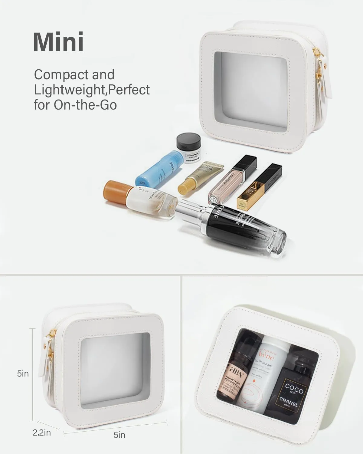 LETGO Clear Makeup Bag Set for Women Portable Clear Makeup Bag Cute Waterproof Travel Cosmetic Bag for Car Essentials for Women(White, Standard   Mini)