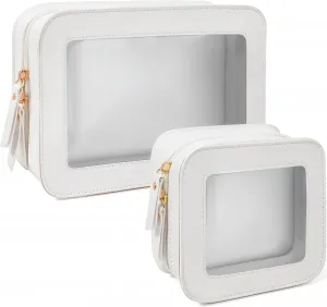 LETGO Clear Makeup Bag Set for Women Portable Clear Makeup Bag Cute Waterproof Travel Cosmetic Bag for Car Essentials for Women(White, Standard   Mini)