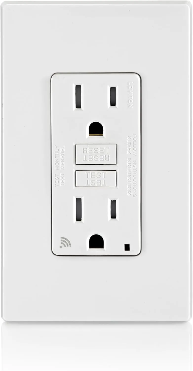 Leviton Smart GFCI, 15 Amp, Self Test, Tamper-Resistant with LED Indicator Light, Send Notifications Directly to Your Smartphone, D2GF1-KW, White