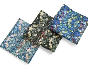 Liberty London Pocket Square/Handkerchief - William Morris Strawberry Thief - Soft, silky, luxurious, vibrant Tana Lawn Cotton