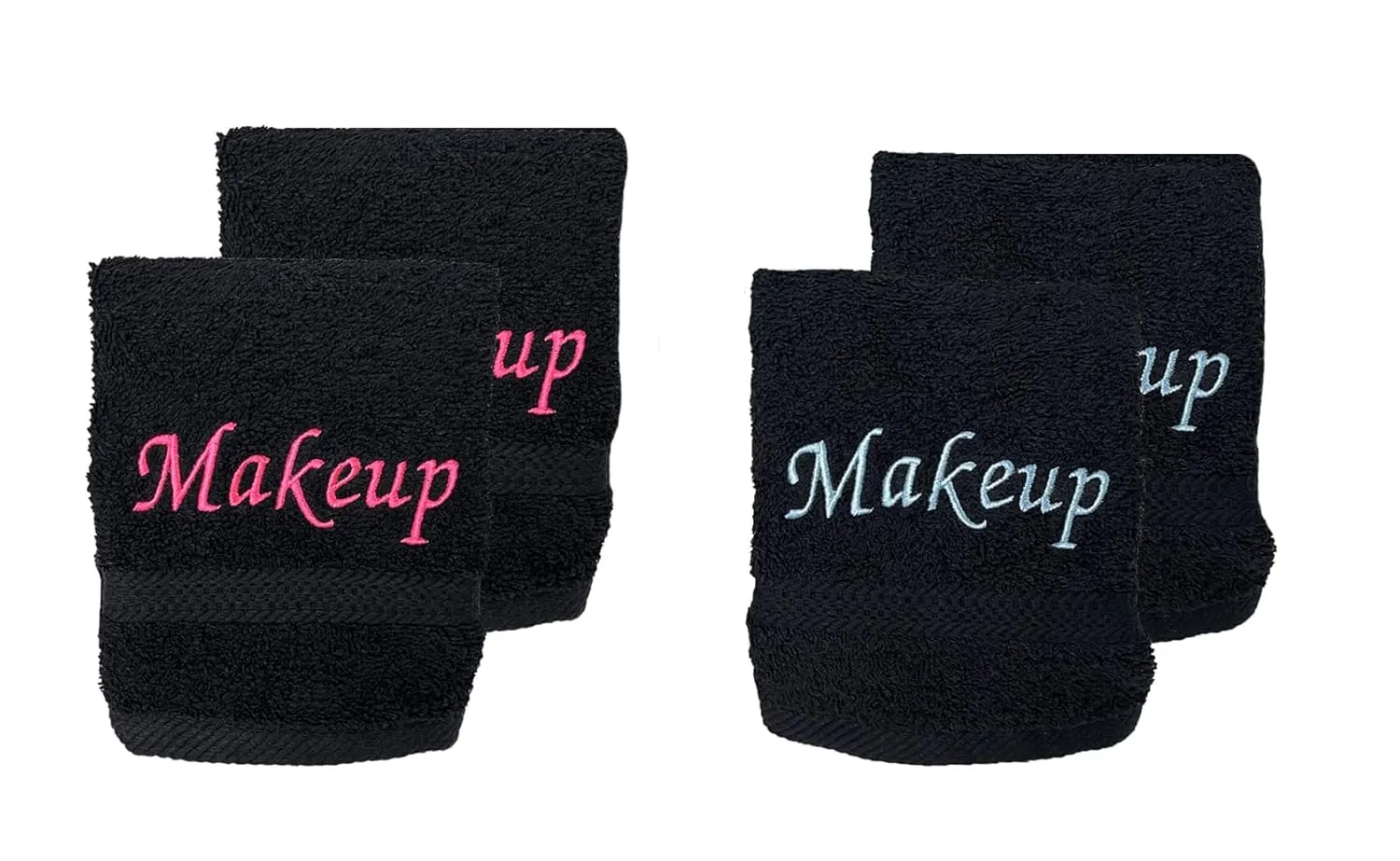 Liberty21 Makeup Embroidered Towel Set for face. 100% Soft Cotton. Facial Makeup Remover Washcloths. Reusable Face Towel Set of Four. (Blue & Pink Embroidery)