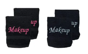 Liberty21 Makeup Embroidered Towel Set for face. 100% Soft Cotton. Facial Makeup Remover Washcloths. Reusable Face Towel Set of Four. (Blue & Pink Embroidery)
