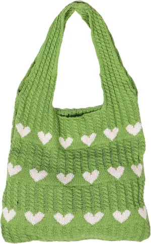 LIFKOME Stylish Handmade Purse Woven Tote Bag Heart Pattern Knitted Shoulder Bag for Women Small Knit Beach Graphic Aesthetic Women's Crossbody